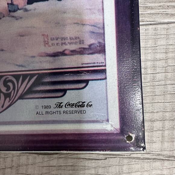 The Coca Cola Co. Coke Metal Sign Rockwell Norman 15" x 9.5" 1989 US Collectible - Picture 2 of 6